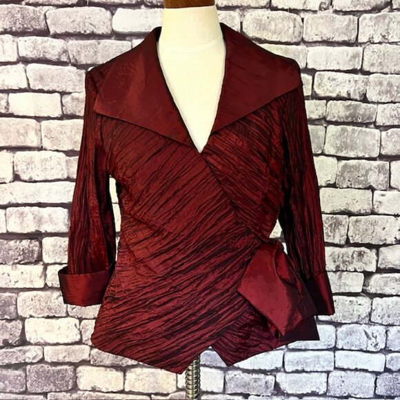 Cachet Burgundy 3/4 Sleeve Wrap Jacket Size 10 - Picture 1 of 10